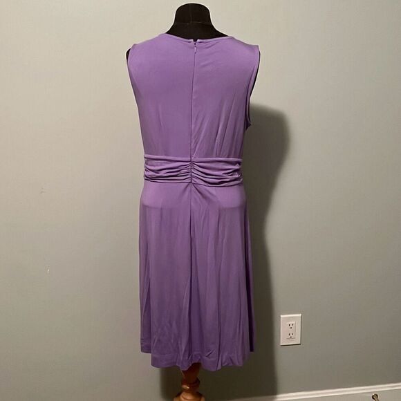 Talbots Women's Purple Solid Back Zip V-Neck Sleeveless Wrap Dress - Picture 4 of 8
